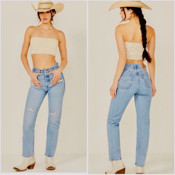 Levi's Denim - Levi's Women's 501 High Rise Straight Leg Jeans 24 X 30 Color Lane Change Ripped